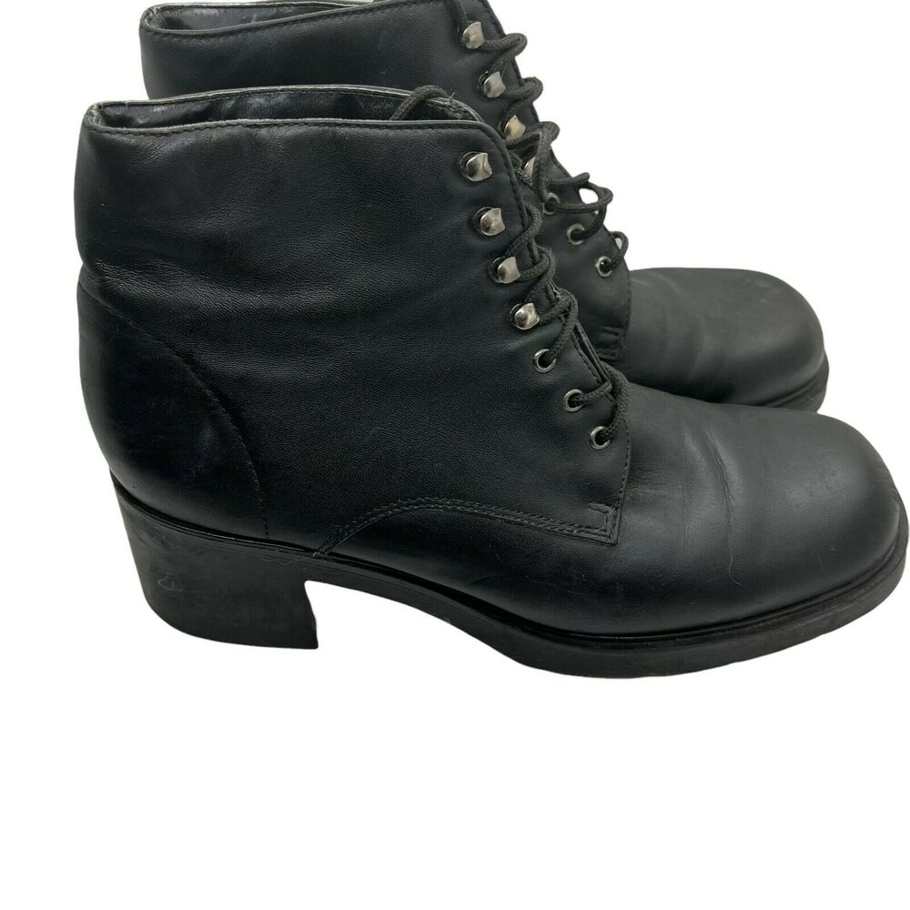 Naturalizer Ankle Boots Women's Black Leather Round Toe Lace Up Chunky Size 11 M
